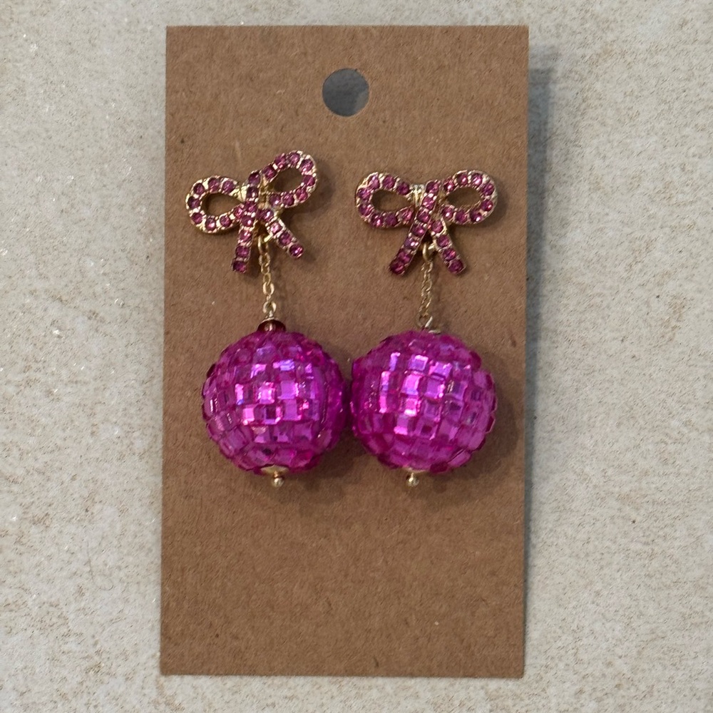Pink Sequin Bow Earrings
